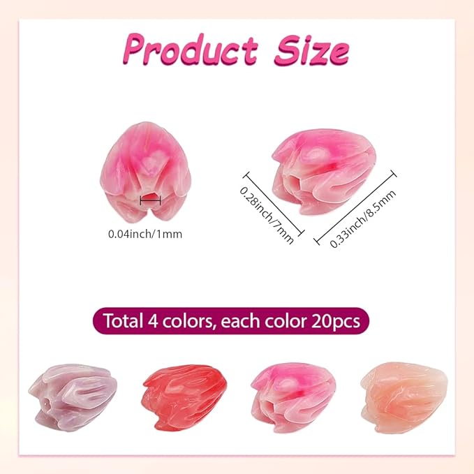 4 Colors 80Pcs 7x9mm Acrylic Flower Beads Artificial Flower Beads Bulk Loose Plastic Jasmine Coral Colorful Floral Spacer for Jewelry Making Findings Necklace Bracelet DIY Crafts Beginner