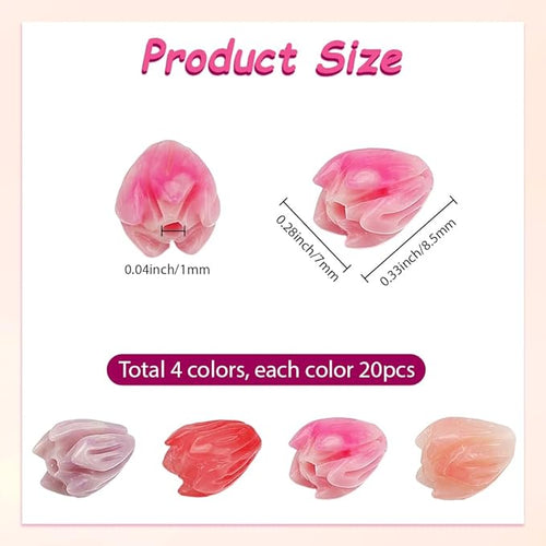 4 Colors 80Pcs 7x9mm Acrylic Flower Beads Artificial Flower Beads Bulk Loose Plastic Jasmine Coral Colorful Floral Spacer for Jewelry Making Findings Necklace Bracelet DIY Crafts Beginner