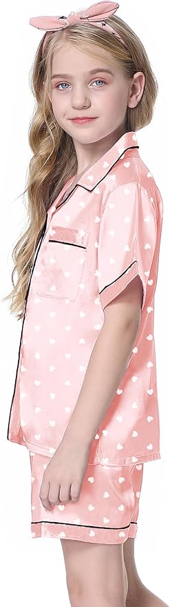 Girls & Womens Satin Pajamas Set, Silk Button-Down Sleepwear 2 Piece Nightwear, 3 Years - Women XXL