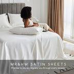 MR&HM Satin Bed Sheets, Full Size Sheets Set, 6 Pcs Silky Bedding Set with 15 Inches Deep Pocket for Mattress (Full, Ivory)