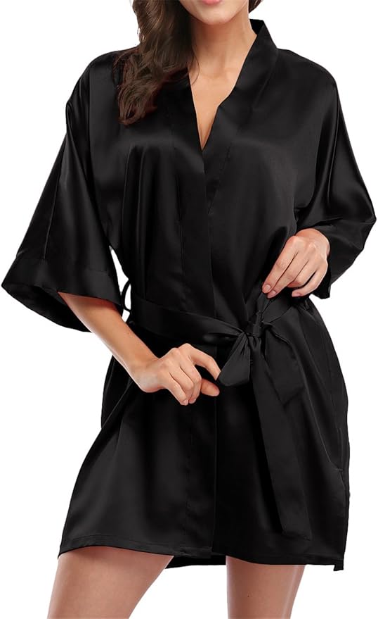 Giova Women's Satin Robe Bride & Bridesmaid Wedding Party Bathrobe Short Kimono Gown