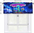 Glowing Neon Mushrooms in Stormy Night Sky Curtain Valance Peach Skin Velvet Printed Window Valance with Rod Pocket Light Filtering for Kitchen Bathroom 54x18in