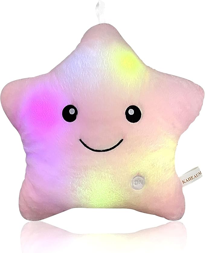 Kids Throw Pillows,LED Lights Star Throw Pillow Gifts for Child Birthday Teen Decorative Throw Pillows Cute Plush Toys Girls Doll Pink Throw Pillows for Couch Living/Bed Room Home Office