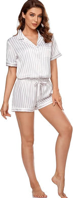 Serenedelicacy Women's Satin Pajama Set 2-Piece Sleepwear Loungewear Button Down Short Sleeve Silky PJ Set
