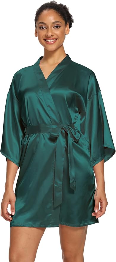 Women's Satin Robes Floral Bridesmaid Robes Short Silk Kimonos Sleepwear