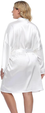 Women's Plus Size Short Silky Bathrobes Satin Kimono Robes Bride Bridesmaid Loungewear Soft Nightgown