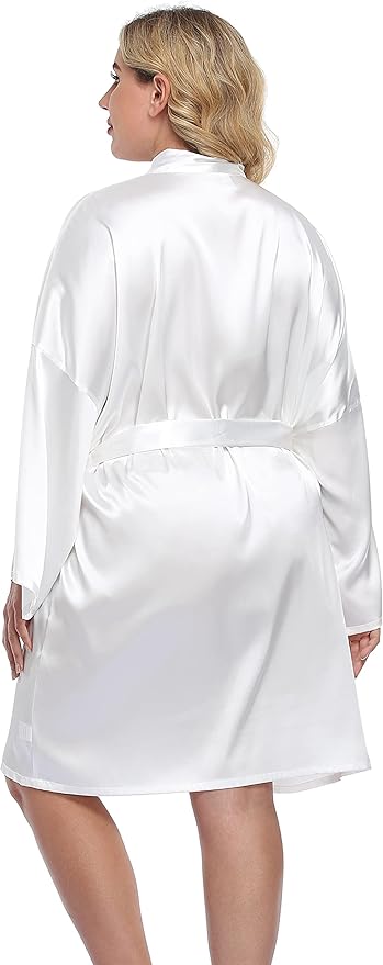 Women's Plus Size Short Silky Bathrobes Satin Kimono Robes Bride Bridesmaid Loungewear Soft Nightgown