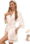 Silk Robes for Womens 2Pcs Satin Robe Kimonos Bridesmaid Bride Lace Bathrobes Sleepwear Bridal Silky Loungewear Wedding Robes