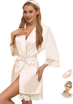 Silk Robes for Womens 2Pcs Satin Robe Kimonos Bridesmaid Bride Lace Bathrobes Sleepwear Bridal Silky Loungewear Wedding Robes