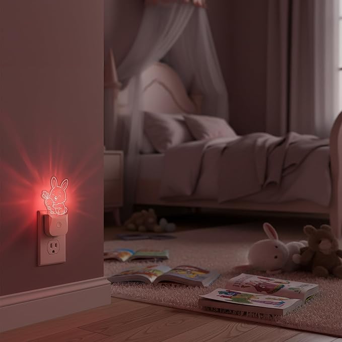Cute Bunny Night Light (2 Pack), Plug-in, RGB LED Night Lamp with Auto Dusk-to-Dawn Sensor, 9 Colors for Kids Room, Nursery, Bathroom, Baby Shower & Birthday Gift Decor