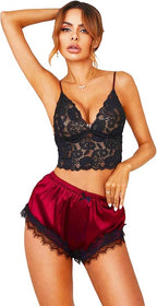 Womens Silk Pajamas Robes Set 4PACKS Sexy Pjs Cami Shorts Satin Sleepwear Lace Loungewear