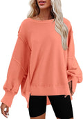 Nirovien Womens Oversized Crewneck Sweatshirt Side Slit Long Sleeve Pullover Slouchy Fit Tops