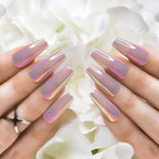 Hypnaughty 24 Pcs Mauve Chrome Coffin Medium Long Press On Nails and Glue Reflective Mirror False Nails (Mauve Chrome)