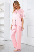 Umeyda Girls Womens Pajamas Set, Satin Silky Button Down Loungewear 2 Piece Short Sleeve Pants PJS Sets for Mommy Kids