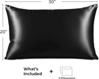 Pure Bedding Satin Pillowcase 2 Pack - Queen Size (20"x30", Black) - Silky Pillow Cases for Hair and Skin - Satin Pillow Covers with Envelope Closure - Extra Soft Premium Microfiber