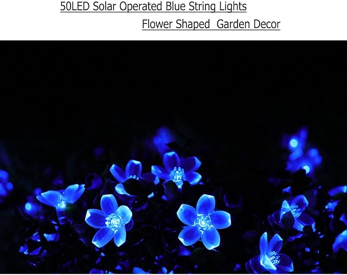 SEMILITS Outdoor Solar String Lights 50LED Flower Shaped Solar Fairy Lights for Christmas Garden Decoration Blue