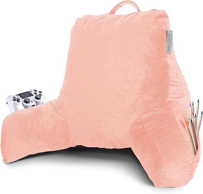 Clara Clark Reading Pillow with Shredded Memory Foam for Sitting Up in Bed and Couch, Back and Arms Adjustable Support for Adults & Teens Backrest Pillows for Reading, with Washable Cover Peach