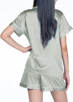 WJing Yi Jia Womens 3Pcs Floral Pajamas Sets Silk Satin Sleepwear XS~4XL Button Down Short Sleeve Shirt Pjs Loungewear