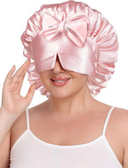 Double Layer Satin Bonnet with Detachable Eye Mask Night Cap for Curly Braids Hair Reduces Frizz Locks in Moisture