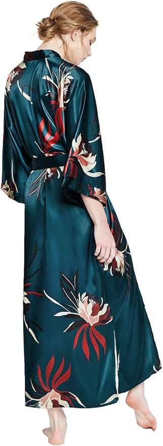KIM+ONO Plus Size Luxury Kimono Robe for Women | Long Satin Floral Robe | Original Design | Removable Waist Tie Closure
