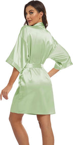 Women's Pure Short Kimono Robes Bride Bridesmaids Silky Bathrobe Lightweight Satin Sleepwear
