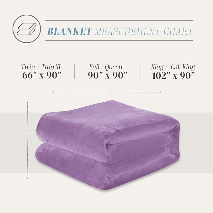 Elegant Comfort Luxury Velvety Feel Blanket, All-Season Lightweight Blanket, Ultra Plush, Soft, Cozy-Fuzzy Flannel Fleece for Couch, Sofa, Bed, Travel, Solid Design, King/California King, Lavender