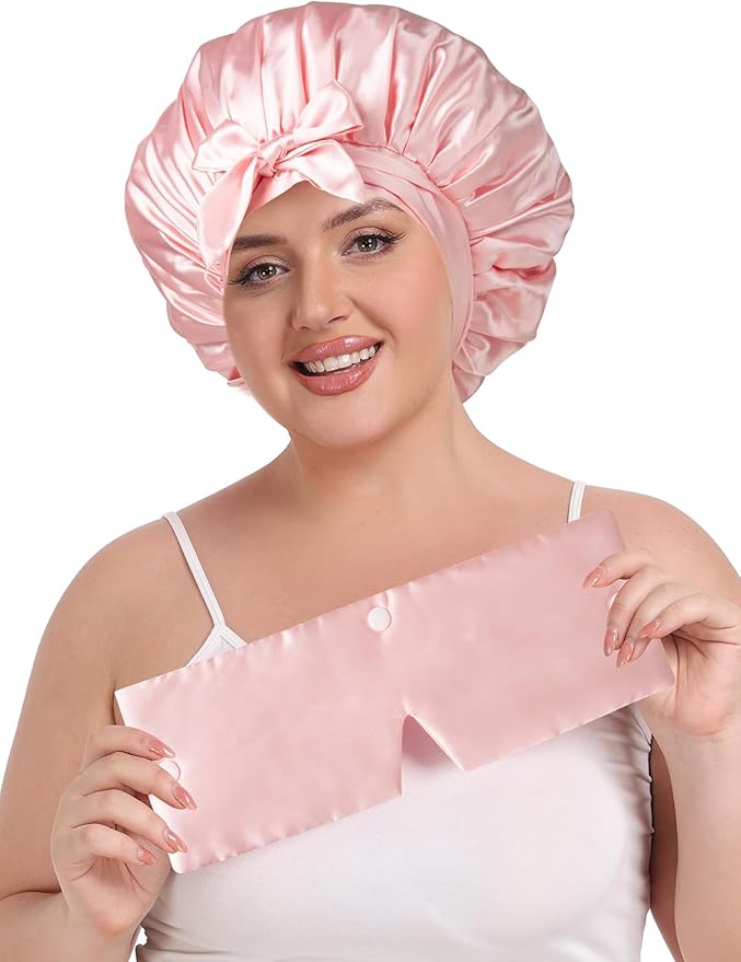 Double Layer Satin Bonnet with Detachable Eye Mask Night Cap for Curly Braids Hair Reduces Frizz Locks in Moisture