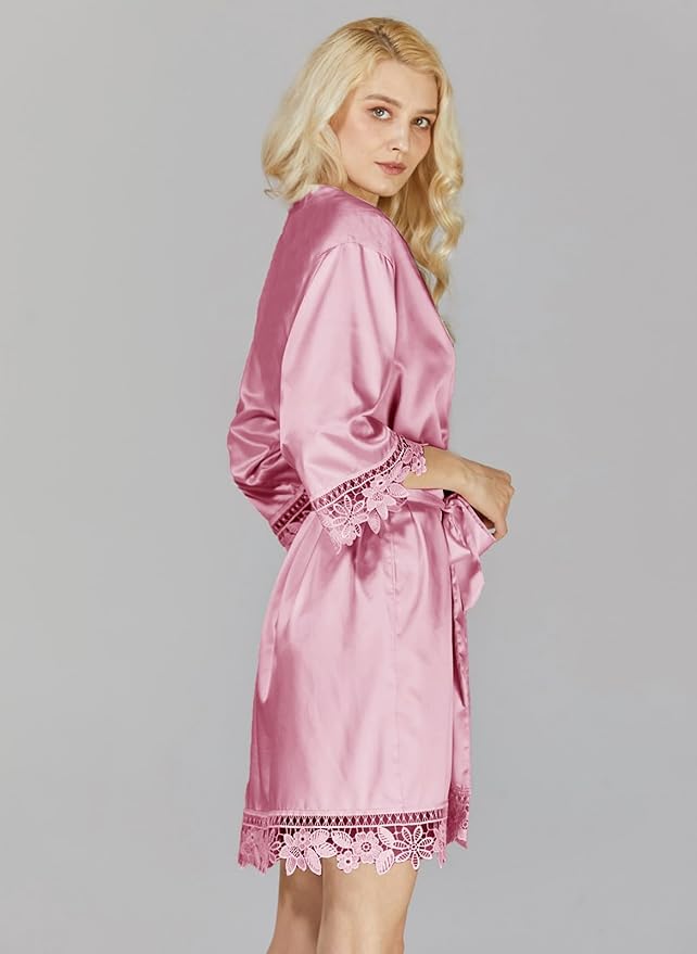 Silk Robes for Womens 2Pcs Satin Robe Kimonos Bridesmaid Bride Lace Bathrobes Sleepwear Bridal Silky Loungewear Wedding Robes