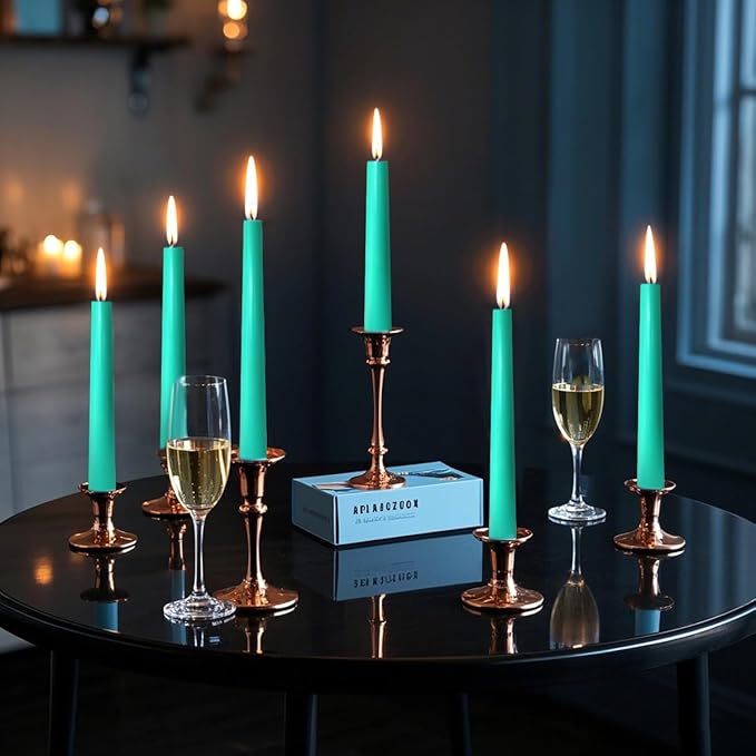 12-Pack Mint Green Taper Candles, 10 Inch Unscented Dripless Candlesticks, Long-Lasting Burn Time of 7-8 Hours, Perfect for Home Décor, Spring and St. Patrick's Day