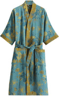 Womens Boho Floral Print Robe Lightweight Short Sleeve Bathrobe Soft Kimono Robes V-neck Loungewear with Pockets