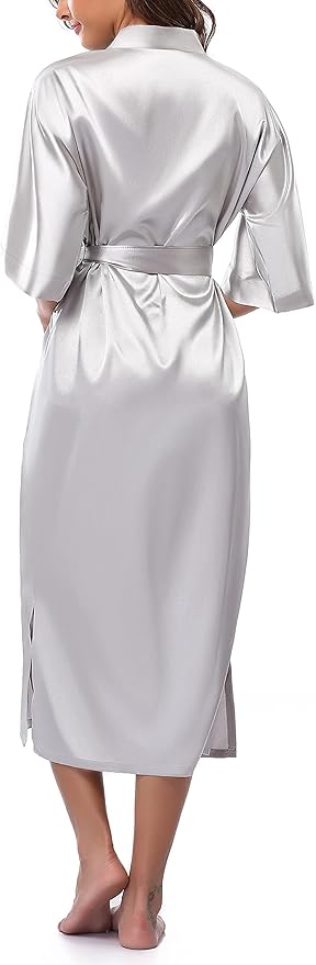Women Kimono Long Robe Lightweight Bathrobe Soft Nightwear Comfy Nightgown