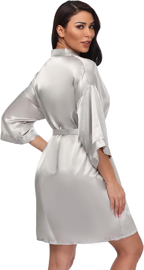 Women's Short Silky Robes Womens Satin Bathrobe Bride Bridesmaid Wedding Party Sleepwear Loungewear