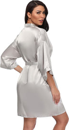 Women's Short Silky Robes Womens Satin Bathrobe Bride Bridesmaid Wedding Party Sleepwear Loungewear
