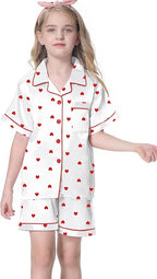 Umeyda Women & Girls Pajamas Set, Soft Satin Lightweight Silk Button-Down Top with Shorts 2 Piece PJS for Mom Boys Kids Gifts
