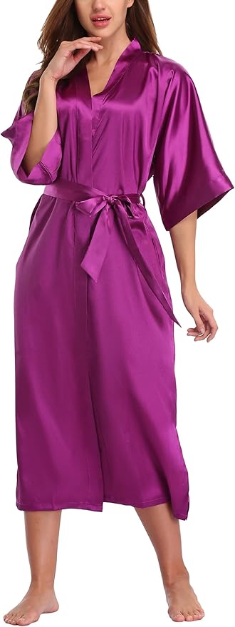 Women Kimono Long Robe Lightweight Bathrobe Soft Nightwear Comfy Nightgown