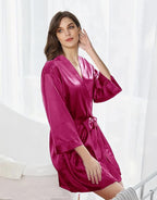 WJing Yi Jia Womens Satin Kimono Robe Silky Robes Floral Bathrobe Bride Bridesmaid Wedding Bridal Dressing Gown Loungewear