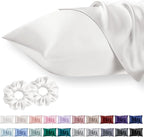 Vielit Queen Satin Pillowcase for Hair 2pc,Similar to Silk Pillow Cases,Easier Care Than Silk Pillowcase,Gifts for Women Men,Cream White,20x30 & Envelope Closure and 2 Satin Scrunchies