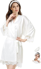 Silk Robes for Womens 2Pcs Satin Robe Kimonos Bridesmaid Bride Lace Bathrobes Sleepwear Bridal Silky Loungewear Wedding Robes