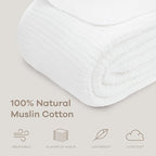 Comfy Cubs Muslin Throw Blanket - 50” x 60” Quilted Design - Lightweight, Breathable 6-Layer Gauze Fabric - Soft Cotton Blanket for Home or Travel - Packaged in Elegant Gift Box - White