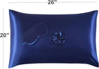 Satin Pillowcase for Hair and Skin, Super Soft Vegan Silk Sleep Set-2 Satin Pillow Cases Standard Size, 1 Eye Mask, 1 Scrunchie, Self Care Essential Satin Night Routine Kit, Navy Blue