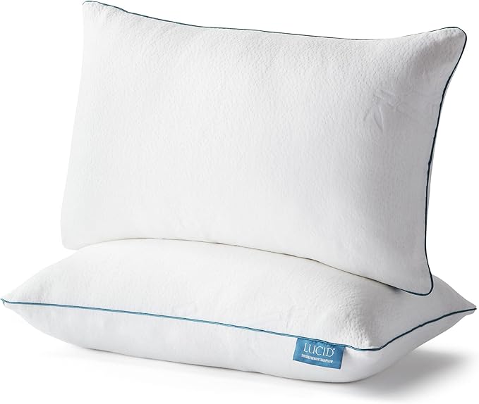 LUCID Premium Shredded Memory Foam Pillow, King Size, 2 Pack – Moldable Loft, Rayon from Bamboo Cover – Down Alternative – CertiPUR Certified