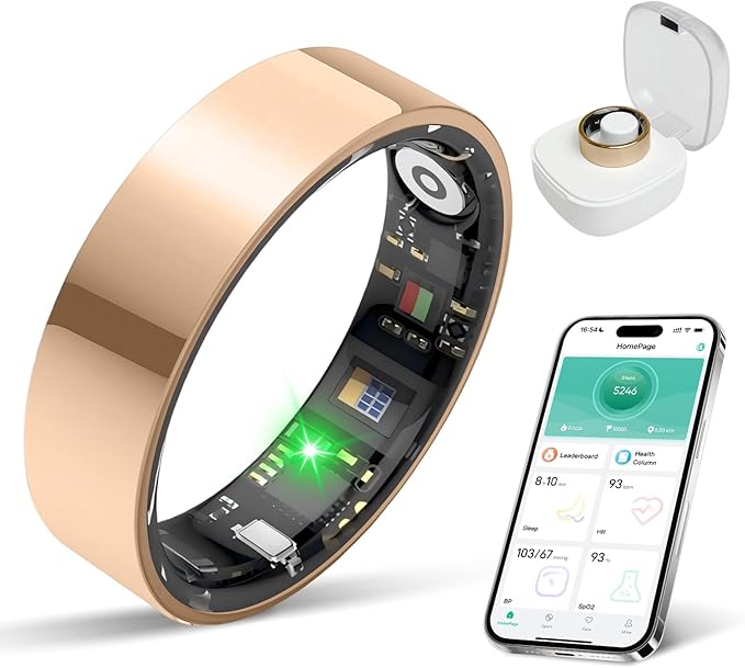 Smart Ring Health Tracker, Sleep/Exercise Monitoring, iOS /Android Compatible, IP68 Water Resistance, No Subscription Required, 5-Day Battery Life, Suitable for Both Women and Men (Rose Gold, 8)