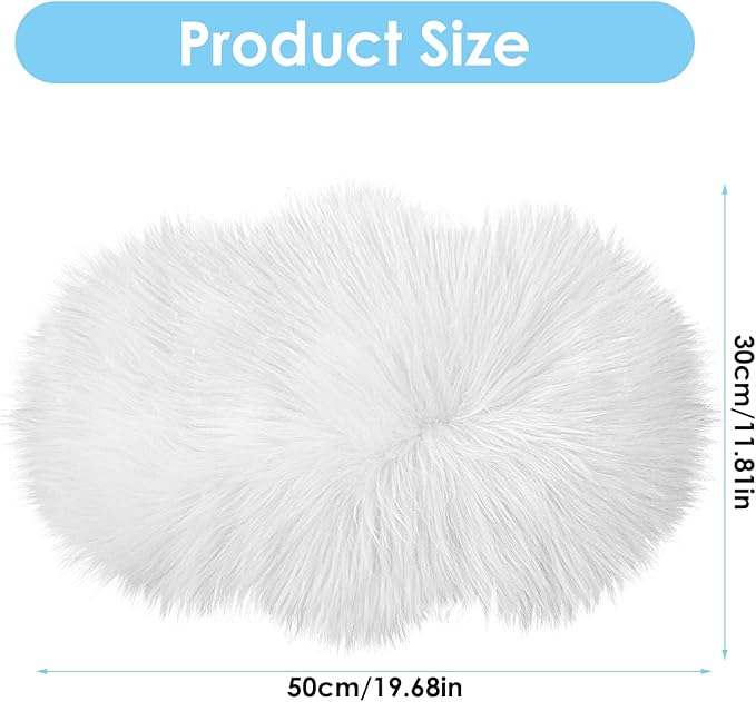 Molain Bench Cushion Fluffy Area Rug White Soft Faux Fur Bedroom Balcony Couch Reading Nook Cover Plush Mini Car Chair Seat Pad Hallway Fireplace Living Room Floor Decorations (50 cm Oval)