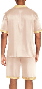 Ekouaer Men Satin Silk Pajamas Set with Pockets Sleepwear Shorts Satin Summer Loungewear 2 Piece Button Down Set S-3XL