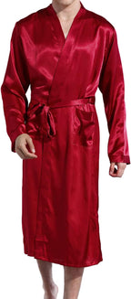 Previn Men's Satin Kimono Robe Long Spa Bathrobes Luxurious Silk Long Sleeve Loungewear
