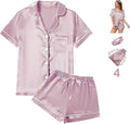 WJing Yi Jia 4Pcs Womens Satin Silky Pajama Sets Short Sleeve Shirt XS-4XL Floral Pajamas Set Soft PJ Loungewear Sleepwear