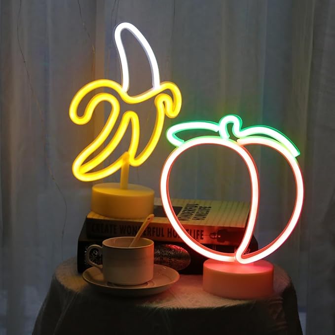 GUOCHENG Banana Neon Light Sign LED Neon Table Night Lights Battery&USB Power Creative Lamps for Home Nursery Bedroom, Banana Decoration Gift for Kids