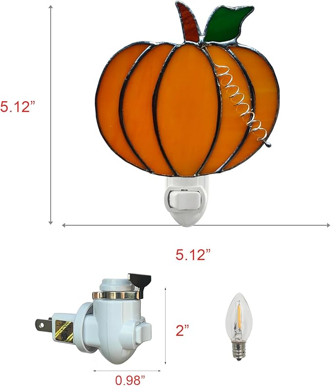 Stained Glass Night Light Plug into Wall Lamp Decorative Accent Nightlight for Hallway Bedroom Bathroom Kitchen Nature Themed Home Décor for Autumn Thanksgiving Halloween(Pumpkin)