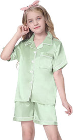 Girls & Womens Satin Pajamas Set, Silk Button-Down Sleepwear 2 Piece Nightwear, 3 Years - Women XXL