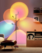 5 Head RGBW Halo Projector Floor Lamp, 4000K LED with Replaceable Color Filters, 71 Inch, 15W, Chrome, Sunset Projection Floor Lamp for Bedroom, Living Room, Game Room